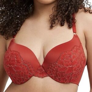 Maidenform Red Lace Wonderbra Push Up Bra Plunging Underwire DM9900 Size 40D NWT